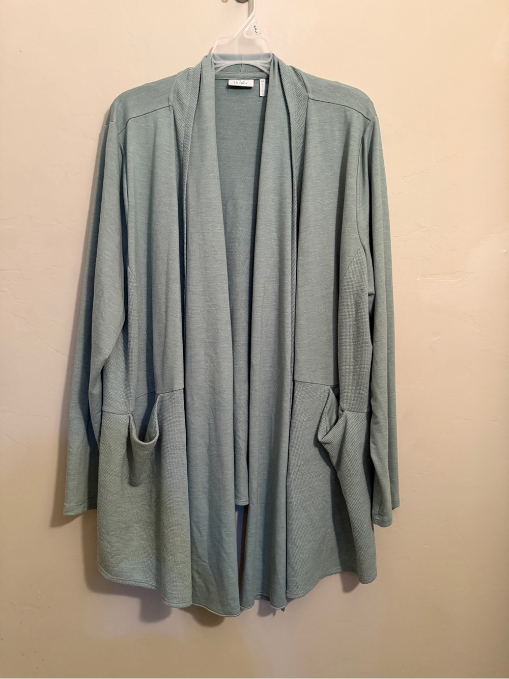 LOGO Lounge by Lori Goldstein 2X Sage Green Open Front Cardigan with Pockets
